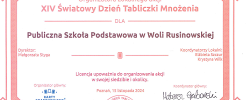 Licencja na udział w akcji XIV Światowego Dnia Tabliczki Mnożenia