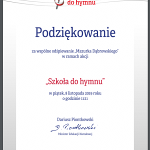 Udział w akcji MEN "Szkoła do hymnu"