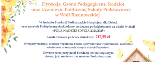 Podziękowanie za udział w akcji „POLA NADZIEI EDYCJA 2024/2025”