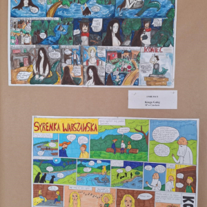 Na sztaludze prezentowane są komiksy uczniów, którzy zajęli pierwsze miejsca
