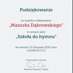 Udział w akcji MEN "Szkoła do hymnu"