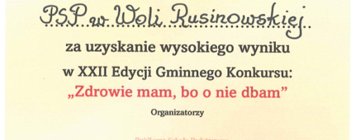Wyróżnienie za uzyskanie wysokiego wyniku w XXII Edycji Gminnego Konkursu: „Zdrowie mam bo o nie dbam”