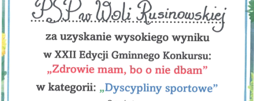 Wyróżnienie za uzyskanie wysokiego wyniku w XXII Edycji Gminnego Konkursu: „Zdrowie mam bo o nie dbam” w kategorii „Dyscypliny sportowe”
