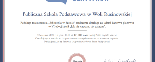 Dyplom za udział w VI edycji akcji "Jak nie czytam, jak czytam"